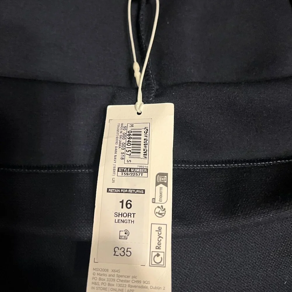 Marks & Spencer M&S Wide Leg Navy Pants Trousers, Size 12 Short (UK 16) NWT - Picture 5 of 10